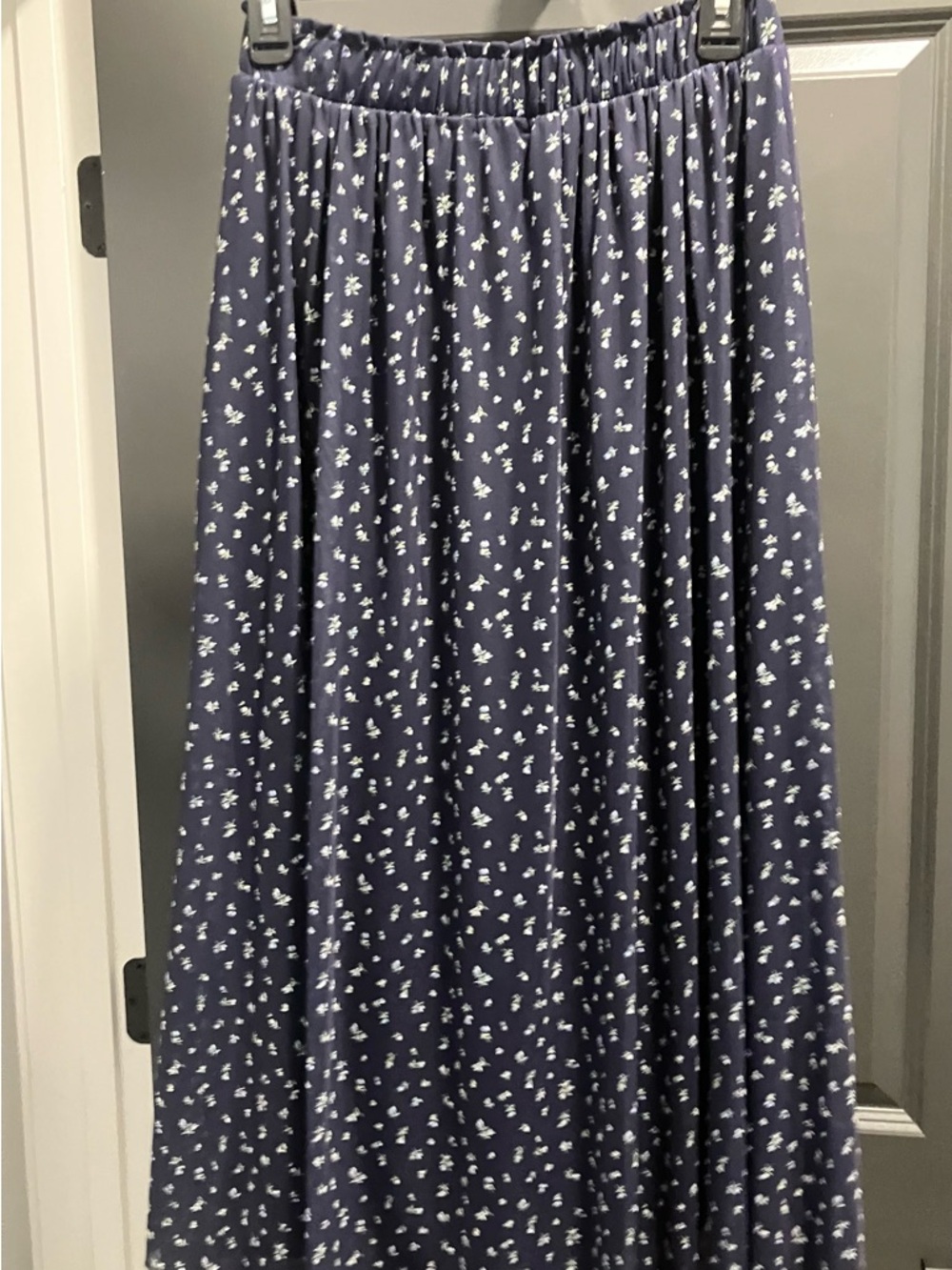 Navy Floral Skirt with Elastic Waist - Picture 2 of 7